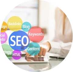 SEO dashboard with traffic growth graph and keyword analytics