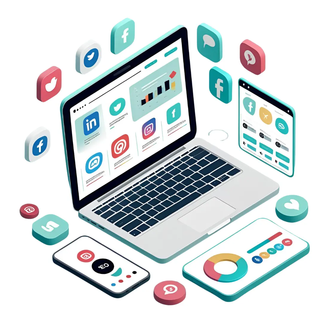 Media Sure - digital marketing agency illustration showing branding, SEO, ads, and website design services.